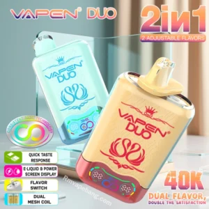 VAPEN DUO 40K вдишвания Двоен вкус еднократен електронен пароизпарител 40000 вдишвания, презареждаемо устройство с интелигентен екран