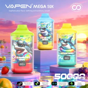 VAPEN Mega 50K caladas, vaporizador desechable, vista completa del dispositivo