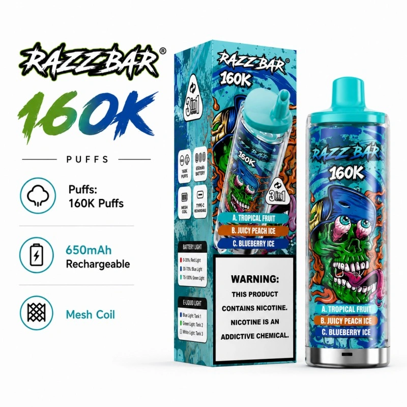 Razz Bar 160000 Pufov Dlhodobo Trvajúci Jednorazový Vaporizér