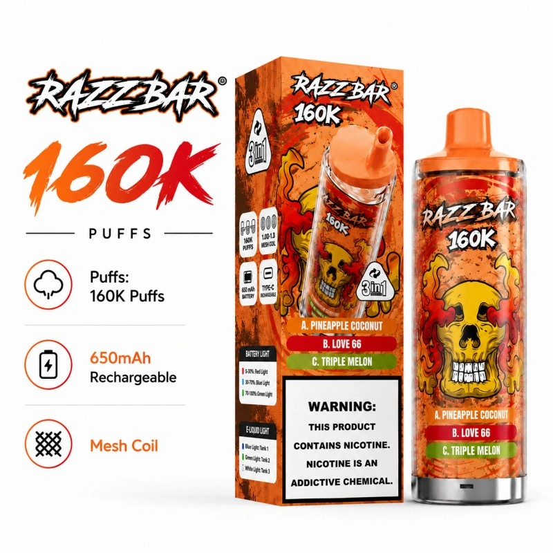 Razz Bar 160000 Pufov Prémiový Jednorazový Vaporizér Veľkoobchod