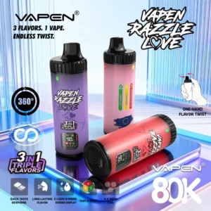 Jednorazowy vape z trzema zbiornikami i wkładem VAPEN RAZZLE LOVE 80K