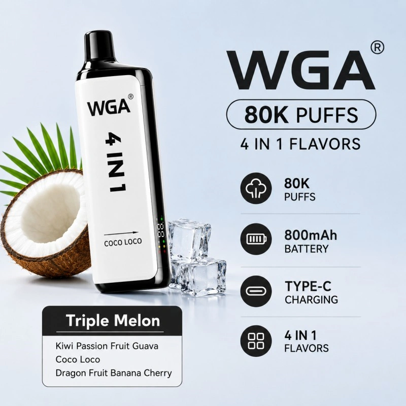 WGA 80K jednorazový vaporizér, 32 ml e-liquidu, sieťová špirála