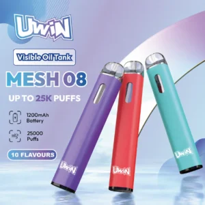 UWIN MESH 08 – jednorazowy vape o pojemności 25 000 zaciągnięć z widocznym zbiornikiem na olej
